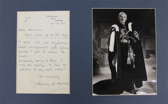 Montgomery, Bernard Law, 1st Viscount Montgomery of Alamein (1887-1976). An autograph letter,